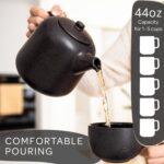 Steinzeit Design Tea Pot (44 oz) - Premium Ceramic Teapot with Infuser for Loose Tea - Black Teapot Ceramic with Removable Strainer - Image 4