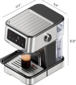 Chefman CraftBrew Espresso Machine, 15-Bar Pump Digital Espresso Maker w/Steam Wand for Latte & Cappuccino, Compact Espresso Coffee Machine w/ 1.5L Removable Water Reservoir - Stainless Steel - Image 8