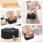 OCHEAL Makeup Bag, Portable Cosmetic Bag, Large Capacity Travel Makeup Case Organizer, Black For Women Toiletry Bag for Girls Traveling With Handle and Divider - Image 9