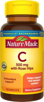 Nature Made Vitamin C 500 mg with Rose Hips, Dietary Supplement for Immune Support, 130 Caplets, 130 Day Supply - Image 2