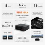 Beelink SER5 Max Mini PC, AMD Ryzen 7 6800U (up to 4.7GHz, 8C/16T), 32G LPDDR5 RAM 1TB M.2 PCIe4.0 SSD Mini Desktop Computers, Micro PC 4K Triple Display/WiFi 6/BT5.2, Office/School/Gaming - Image 3