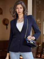 Women's Casual Business Blazer Notched Lapel One Button Open Front Long Sleeve Blazers Office Work Suit Jackets - Image 8