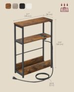 VASAGLE Side Table with Charging Station, Narrow End Table, 3-Tier Nightstand, Sofa Table for Small Spaces, Magazine Rack, for Living Room, Bedroom, Study, Rustic Brown and Ink Black ULET335K01 - Image 3