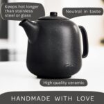 Steinzeit Design Tea Pot (44 oz) - Premium Ceramic Teapot with Infuser for Loose Tea - Black Teapot Ceramic with Removable Strainer - Image 3