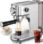 Espresso Machine with Milk Frother, 20 Bar High Pressure Professional Espresso Maker Automatic, Compact Stainless Steel Coffee Machine for Cappuccino, Latte, Gift for Coffee Lover, Silver - Image 2
