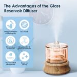 Glass Essential Oil Diffuser, 80ML Small Glass Reservoir Natural Wood Base Ultrasonic Cool Mist Aroma Diffusers with USB-Cord Auto-Off 7 Color Light for Home Office Bedroom - Image 4