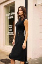 GRACE KARIN 2025 Women's Lightweight Mock Neck Business Work Dress Sleeveless Double Breasted Bodycon Midi Dress - Image 6