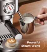 Espresso Machine with Milk Frother, 20 Bar High Pressure Professional Espresso Maker Automatic, Compact Stainless Steel Coffee Machine for Cappuccino, Latte, Gift for Coffee Lover, Silver - Image 7