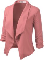 DOUBLJU Ruched 3/4 Sleeve Open Front Draped Blazers Business Casual Basic Work Jackets for Womens Clothes with Plus Size - Image 3