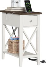 ChooChoo Farmhouse End Table with Charging Station, Accent Small Side Table Nightstand for Living Room, Bedroom, and Small Spaces - Soft White - Image 2