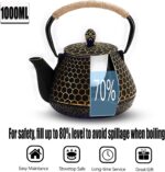 Cast Iron Tea Pot - Honeycomb Pattern Tea Kettle with Tea Leaf Infuser,Stovetop Tea Kettle Coated with Enameled Interior,Suitable for Brewing Loose Leaf Tea (Gold) - Image 4