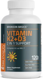 Bronson Vitamin K2 D3 (MK7) Supplement Non-GMO Formula Vitamin D3 5000IU (125 mcg) & 90 mcg K2 MK-7, Easy to Swallow D & K Complex, 120 Tablets - Image 6