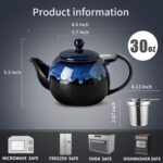 KOOV Tea Pot with Infuser for Loose Tea, 34 ounce Ceramic Teapot with Infuser, Enough For 6 Cups, Tea Pots with Tea Strainers for Tea Party, Reactive Glaze (Nebula Blue) - Image 4