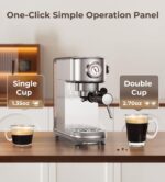 Espresso Machine with Milk Frother, 20 Bar High Pressure Professional Espresso Maker Automatic, Compact Stainless Steel Coffee Machine for Cappuccino, Latte, Gift for Coffee Lover, Silver - Image 4
