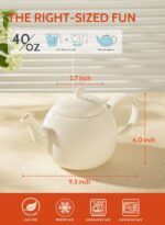Sweese Porcelain Teapot, 40 Ounce Tea Pot - Large Enough for 5 Cups, White - Image 4