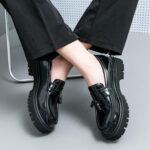 Mens Leather Slip-On Platform Dress Tassels Loafers Non-Slip Low Top Round Toe Chunky Penny Shoes for Business Casual Dress Prom Party - Image 6