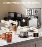 Espresso Machine with Milk Frother, 20 Bar High Pressure Professional Espresso Maker Automatic, Compact Stainless Steel Coffee Machine for Cappuccino, Latte, Gift for Coffee Lover, Silver - Image 3
