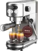 Neretva Espresso Machine 20 Bar, Super Compact Espresso Maker Stainless Steel Professional Coffee Machine Espresso with Power Steam & LED Display for Home Barista Latte and Cappuccino Maker - Image 2