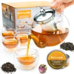 Glass Teapot Set with 4 Double Wall Teacups & Removable Stainless Steel Infuser - Microwave Dishwasher Safe Clear Blooming Loose Leaf Teas, Tea Maker Gift - Image 2