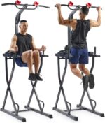 Sunny Health & Fitness Power Tower, Dip Bar, Push-Up & Pull Up Assisting Parallette Station w Optional Rock Climbing Grip Trainer - Image 2