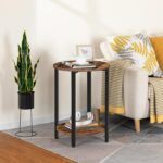 HOOBRO Round Side Table, Wooden Look Accent End Table for Sofa Couch, Round Nightstand with 2-Tier Storage Shelf, for Small Spaces in Living Room, Bedroom, Rustic Brown BF58BZ01G1 - Image 3