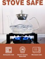 TETWIN Glass Teapot Including 6 Blooming Flower Tea Balls, Stovetop Safe Tea Pot with Removable Infuser for Loose Leaf Tea, 1000ml / 33.8oz - Image 4