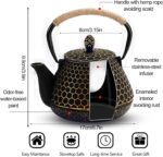 Cast Iron Tea Pot - Honeycomb Pattern Tea Kettle with Tea Leaf Infuser,Stovetop Tea Kettle Coated with Enameled Interior,Suitable for Brewing Loose Leaf Tea (Gold) - Image 7
