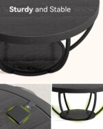 LITTLE TREE Round Coffee Table, 32" Circle Coffee Table for Living Room, 2-Tier Wood Accent Center Table with Open Storage Industrial Design Home Furniture (Black) - Image 8
