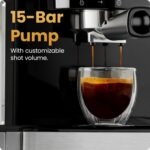 Chefman CraftBrew Espresso Machine, 15-Bar Pump Digital Espresso Maker w/Steam Wand for Latte & Cappuccino, Compact Espresso Coffee Machine w/ 1.5L Removable Water Reservoir - Stainless Steel - Image 4