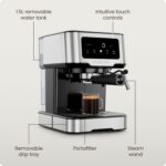 Chefman CraftBrew Espresso Machine, 15-Bar Pump Digital Espresso Maker w/Steam Wand for Latte & Cappuccino, Compact Espresso Coffee Machine w/ 1.5L Removable Water Reservoir - Stainless Steel - Image 7