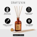 Craft & Kin Lily & Jasmine Diffuser Reed Diffuser | All Natural Essential Oil & 8 Rattan Scent Sticks | Reed Diffusers for Home, Bathroom | Long Lasting Home Fragrance in Amber Glass, 5.75oz - Image 3