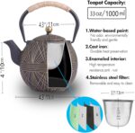 Enameled Cast Iron Teapot 34oz（1000ml） - Japanese Style Kettle with Removable Stainless Infuser & Ergonomic Handle, Stovetop Safe for Loose Leaf Tea Green and silver (Black Gold) - Image 7