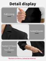 ELLEVEN Women's Ruched 3/4 Sleeve Blazers, Lightweight Slim Fit Jackets with Padded Shoulder for Business Casual - Image 6