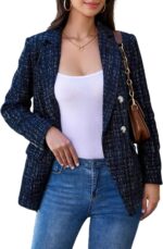 CCTOO Womens Tweed Blazers Casual Jackets Long Sleeve Oversized Open Front Plaid Blazer Jackets Work Suits with Pockets - Image 2