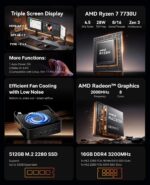 ACEMAGICIAN Kron Mini K1 Mini PC, Ryzen 7 7730U (Upgraded 5825U/7430U) up to 4.5Ghz, 16GB RAM 512GB SSD Micro Computer Support 4K, Desktop PC with WiFi6/BT5.2/Pre Win11Pro, Home Office Casual Gaming - Image 3