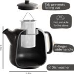Steinzeit Design Tea Pot (44 oz) - Premium Ceramic Teapot with Infuser for Loose Tea - Black Teapot Ceramic with Removable Strainer - Image 7