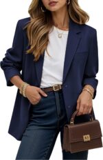 Women's Casual Business Blazer Notched Lapel One Button Open Front Long Sleeve Blazers Office Work Suit Jackets - Image 2