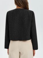 Cicy Bell Womens Cropped Tweed Blazer Collarless Button Down Bomber Jacket Business Casual Fall Outfits - Image 7