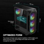 GAMDIAS ATX Mid Tower Gaming Computer PC Case Tempered Glass, Built-in 4X 120mm ARGB Case Fans, Front Airflow Mesh, Up to 6x120mm Fans, 340mm GPU/VGA, 360mm AIO/Radiator, 160mm CPU Cooler - Image 4