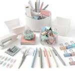 Kosiz Aesthetic Desk Organizers and Accessories Set 360-degree Rotating Pen Holder Desk Holder Morandi Pen Sticky Notes Stapler Binder/paper Clips Scissor Staples Aesthetic Accessories for Women Men - Image 2