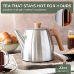 WALDWERK Tea Pot with Infuser - Double Wall Stainless Steel Teapot - Tea Pot with Infuser for Loose Tea - Made from 304 Stainless Steel and Oak Wood - Isolated Teapot with Strainer - 100% Drip Free - Image 4