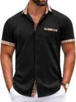 COOFANDY Mens Short Sleeve Dress Shirts Casual Wrinkle Free Shirt Plaid Collar Summer Button Down Shirts - Image 2