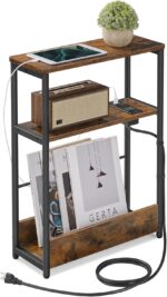 VASAGLE Side Table with Charging Station, Narrow End Table, 3-Tier Nightstand, Sofa Table for Small Spaces, Magazine Rack, for Living Room, Bedroom, Study, Rustic Brown and Ink Black ULET335K01 - Image 2