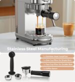 Espresso Machine with Milk Frother, 20 Bar High Pressure Professional Espresso Maker Automatic, Compact Stainless Steel Coffee Machine for Cappuccino, Latte, Gift for Coffee Lover, Silver - Image 8