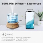 Glass Essential Oil Diffuser, 80ML Small Glass Reservoir Natural Wood Base Ultrasonic Cool Mist Aroma Diffusers with USB-Cord Auto-Off 7 Color Light for Home Office Bedroom - Image 7