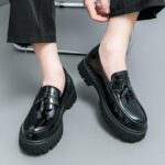 Mens Leather Slip-On Platform Dress Tassels Loafers Non-Slip Low Top Round Toe Chunky Penny Shoes for Business Casual Dress Prom Party - Image 4