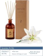 Craft & Kin Lily & Jasmine Diffuser Reed Diffuser | All Natural Essential Oil & 8 Rattan Scent Sticks | Reed Diffusers for Home, Bathroom | Long Lasting Home Fragrance in Amber Glass, 5.75oz - Image 8