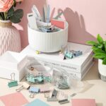 Kosiz Aesthetic Desk Organizers and Accessories Set 360-degree Rotating Pen Holder Desk Holder Morandi Pen Sticky Notes Stapler Binder/paper Clips Scissor Staples Aesthetic Accessories for Women Men - Image 6