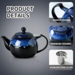 KOOV Tea Pot with Infuser for Loose Tea, 34 ounce Ceramic Teapot with Infuser, Enough For 6 Cups, Tea Pots with Tea Strainers for Tea Party, Reactive Glaze (Nebula Blue) - Image 3