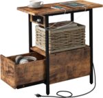 LIDYUK End Table with Charging Station, Narrow Side Table with Drawer and USB Ports & Power Outlets, Nightstand Bedside Tables for Small Spaces, Bedroom, Living Room, Rustic Brown - Image 2